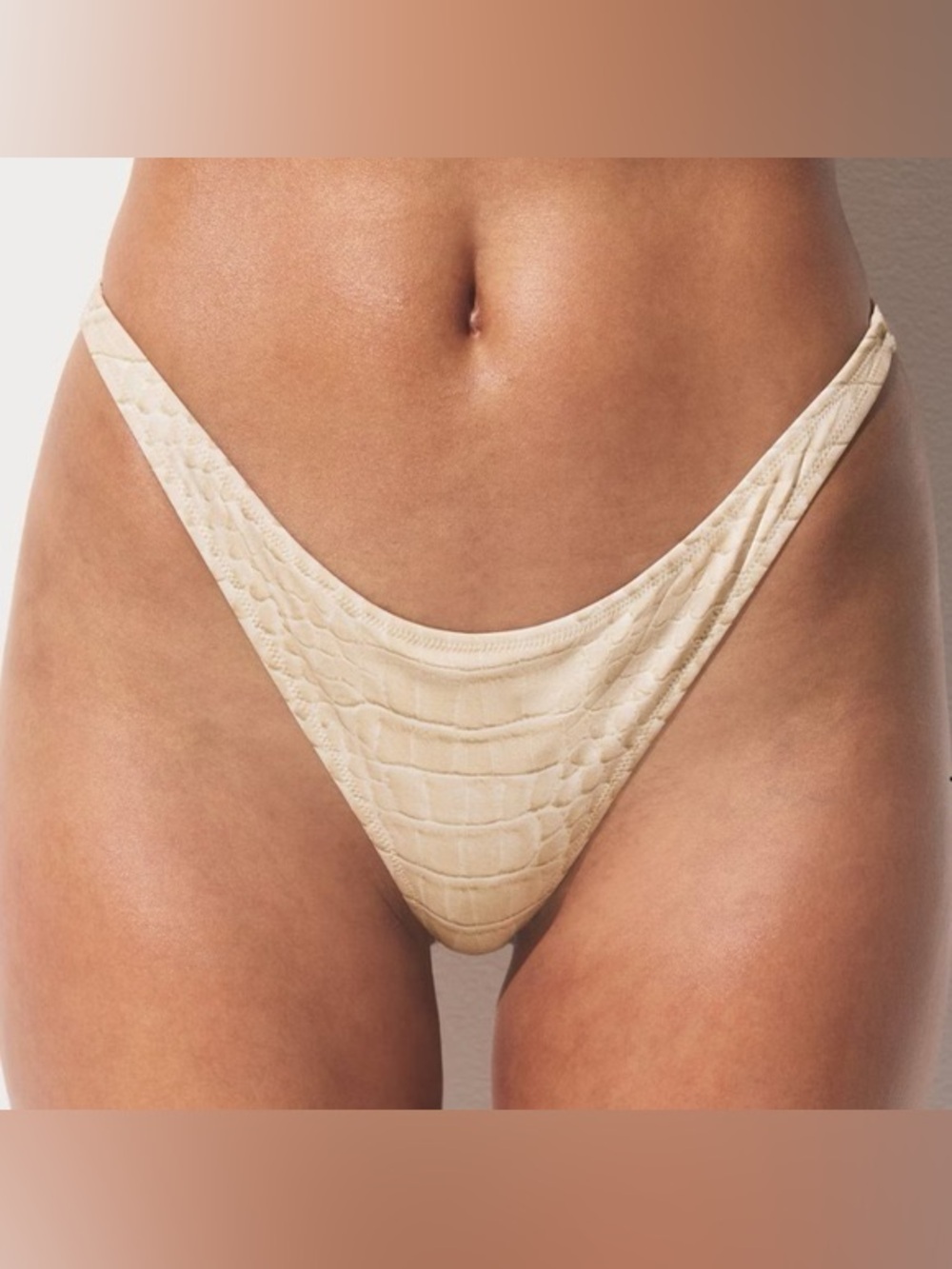 Skims Swim Cheeky Tanga Bikini Bottom - Egret Crocodile Print